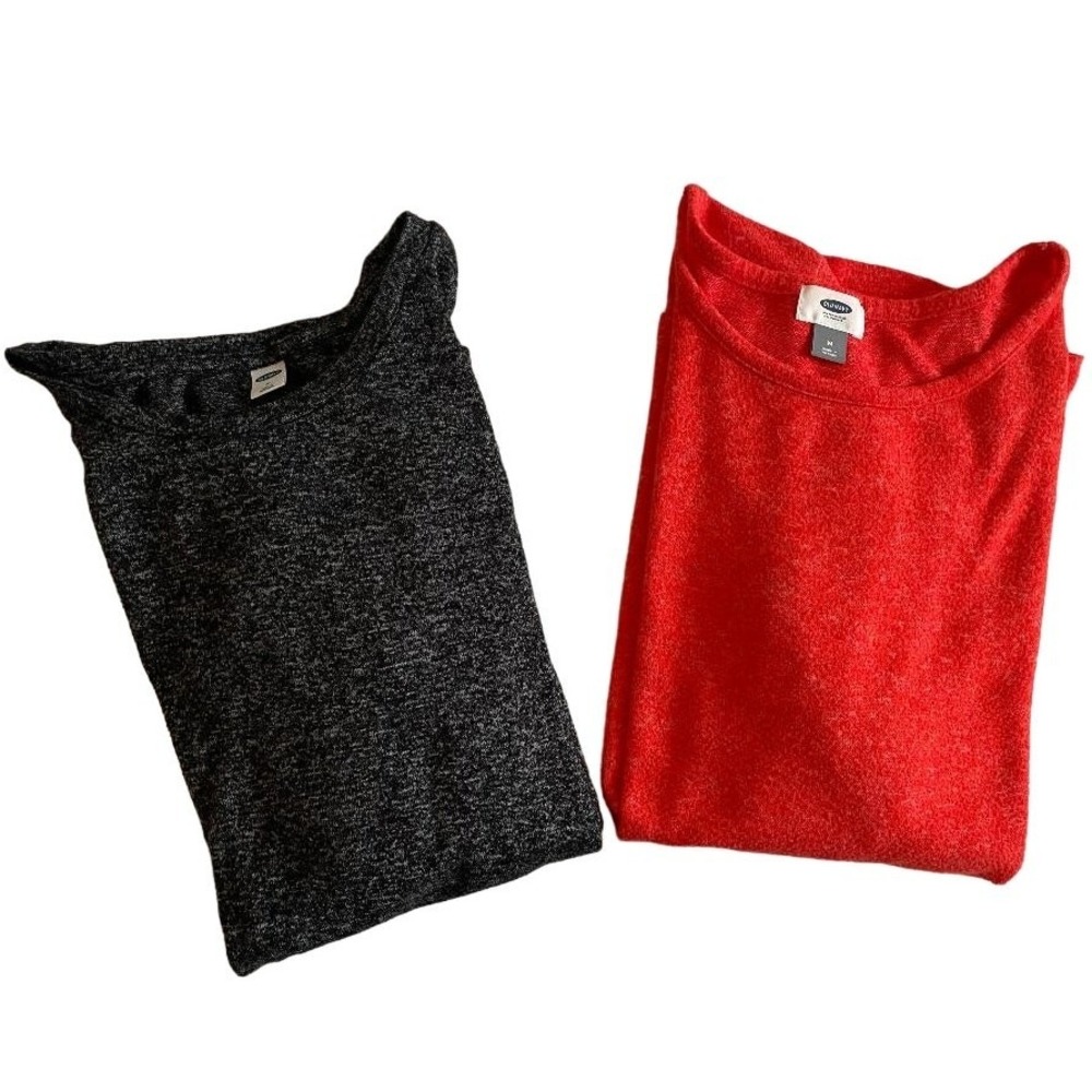 Old Navy Long Sleeve Cozy Knit Top Sweater‎ Shirt Oange Black Heathered M Lot 2